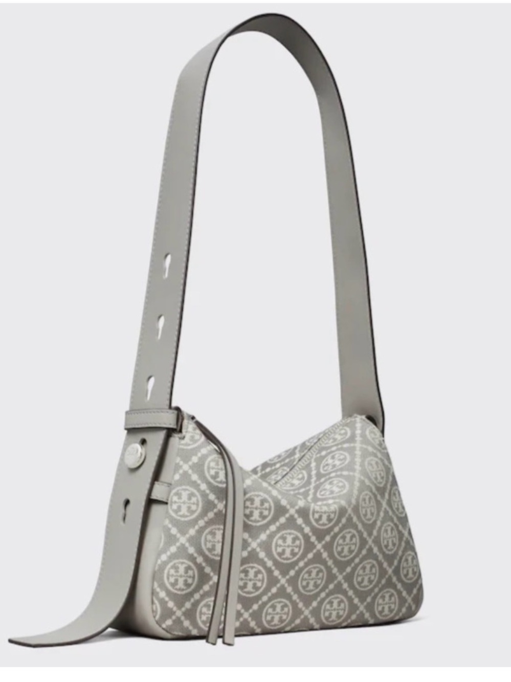 Tory Burch monogram romy T Gray and Cream Logo Jacquard Crossbody NWT